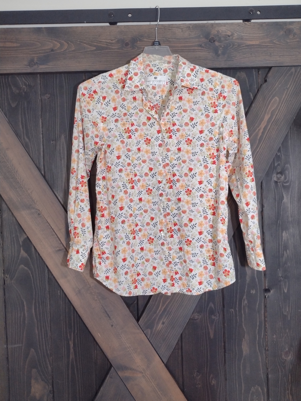 Saks Fifth Avenue Collection Floral Print Long Sleeve Button-up Shirt Size 8